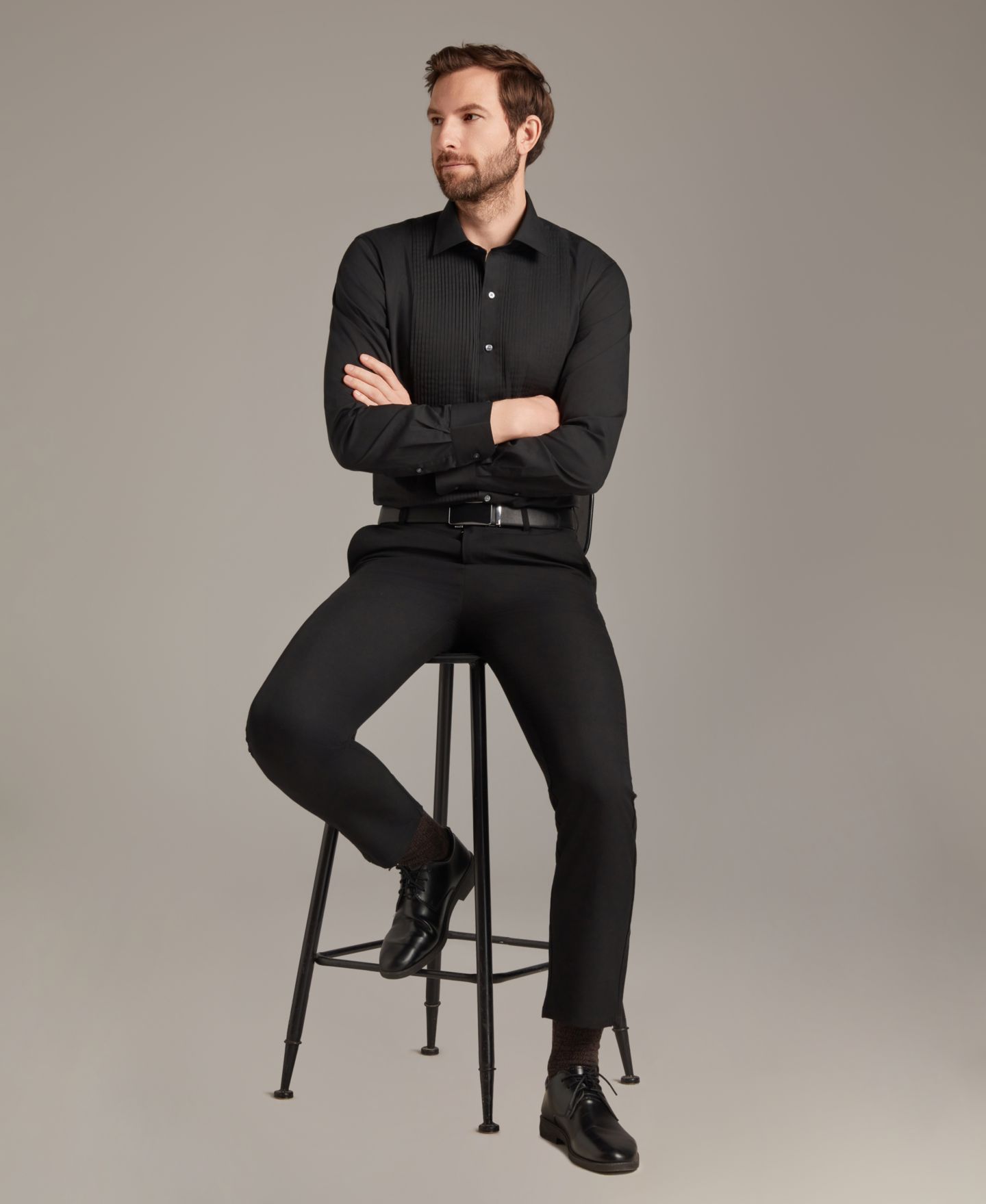 Мужская рубашка Alfani Slim Fit Pleated Tuxedo, цвет: Чёрный — фото 9