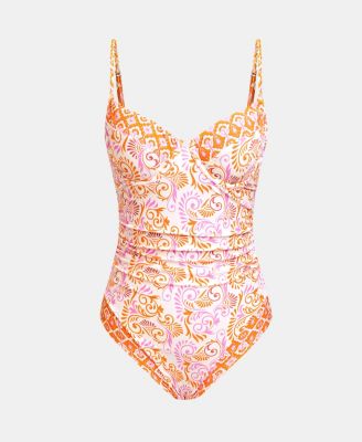 Women's Tropical Ruching Underwire One-Piece Swimsuit