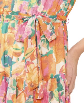 Women's Tiered Floral Flutter-Sleeve Maxi Dress