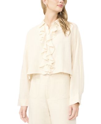 Women's Ruffle Front Flutter-Sleeve Top