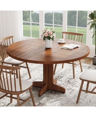 47 Inch Round Dining Table for 4-6 People,with Wooden Tabletop and Legs