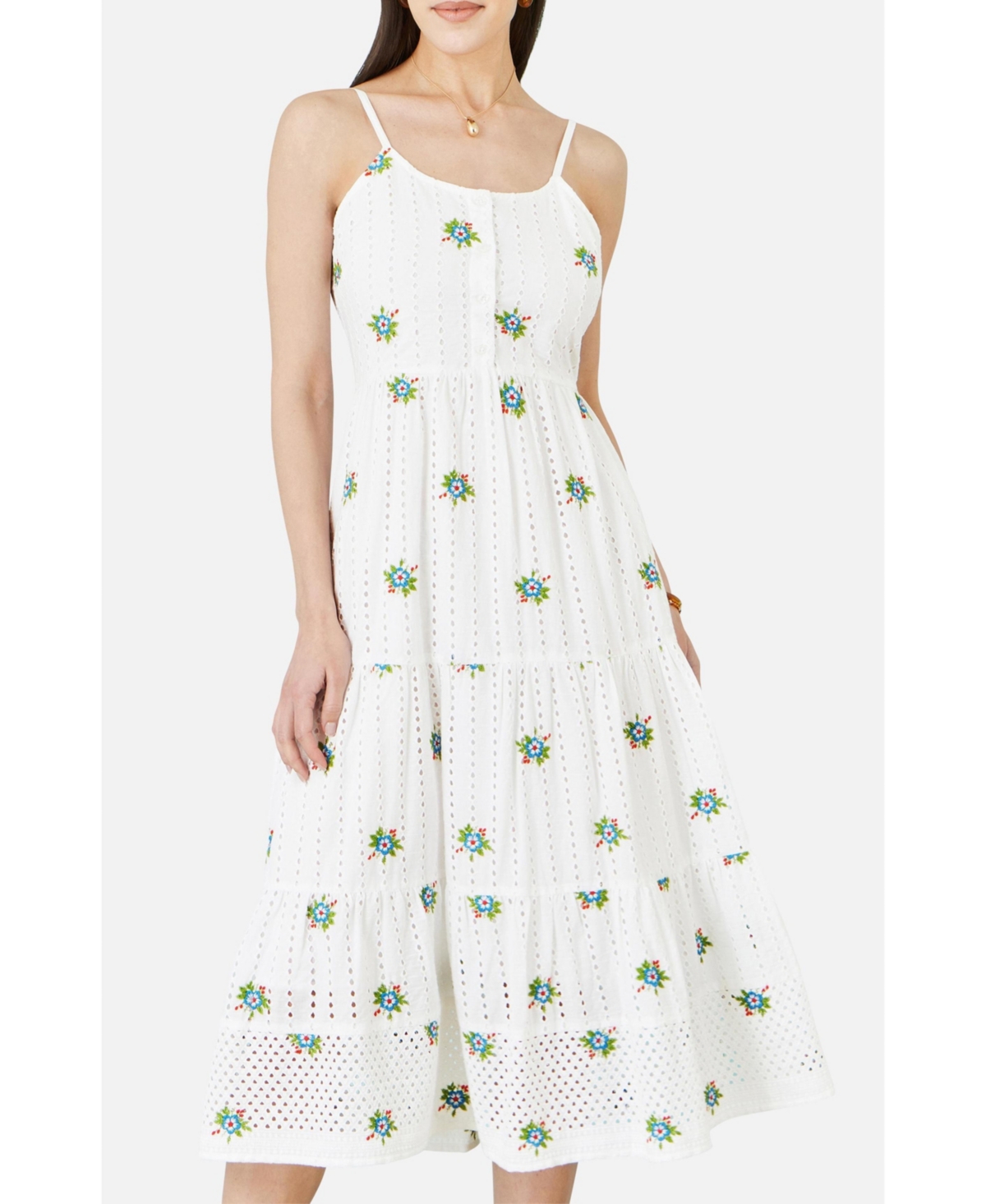 Yumi Women's Embroidered Broderie Midi Sun Dress