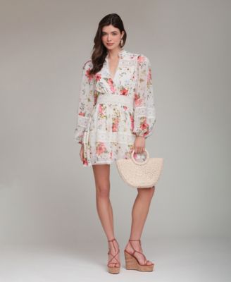 Women's Floral Lace-Trim Chiffon Dress