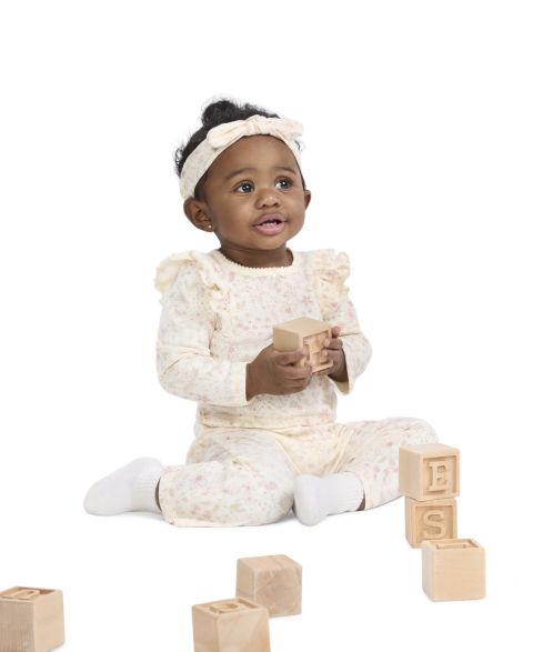 Детский комплект Huggies для девочки: боди, брюки и повязка для волос, 3 предмета, цвет: Белый / Розовый