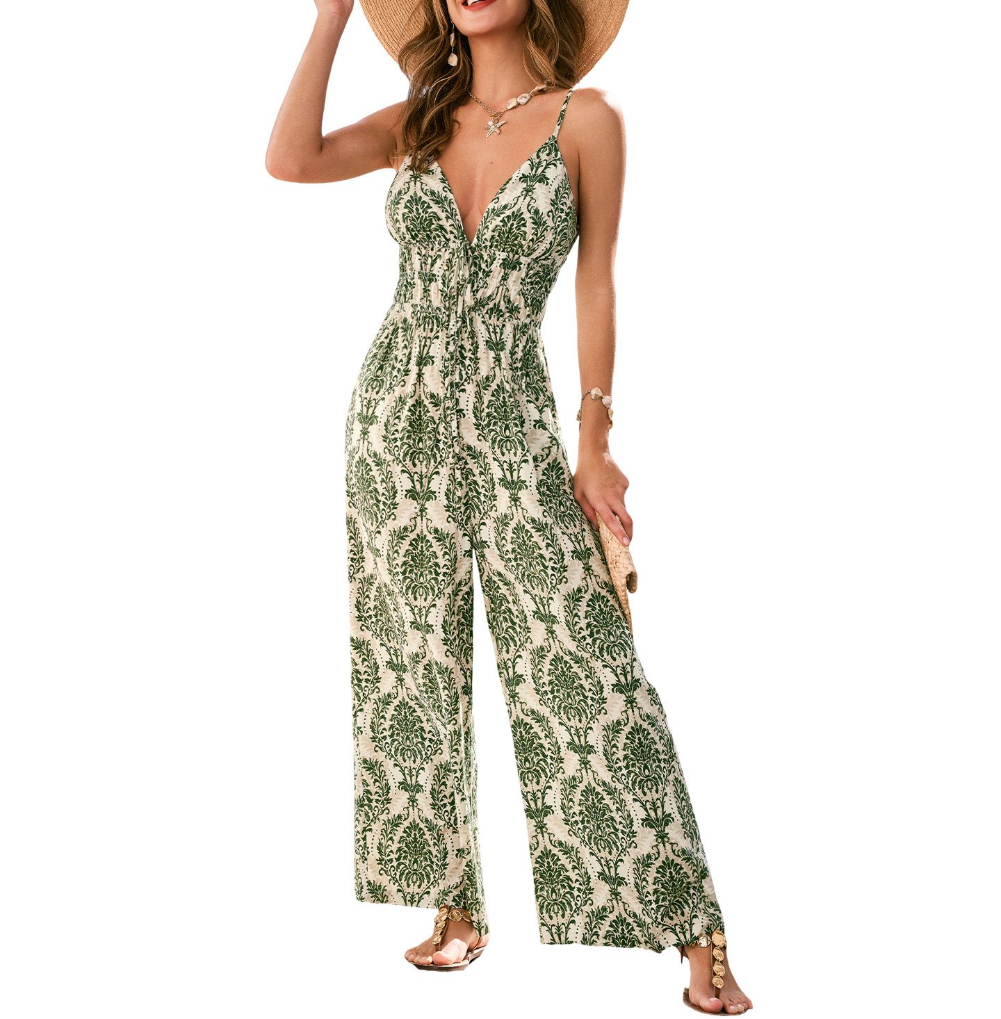Женский комбинезон Cupshe Type A Ornate Jumpsuit, цвет: Зелёный — фото 1
