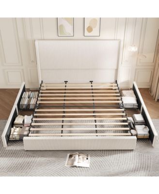 Upholstered Platform Bed Frame with Storage Drawers,Wingback with Tufted Headboard and Footboard