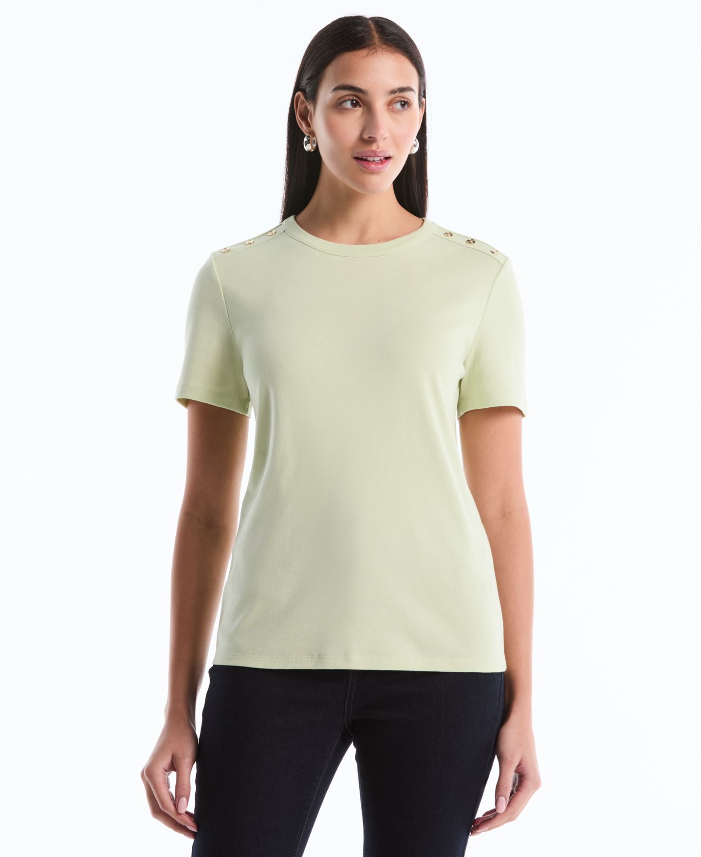 Женский топ Rafaella Petite Button Detail Short-Sleeve, цвет: Gleam — фото 1
