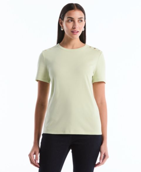 Женский топ Rafaella Petite Button Detail Short-Sleeve, цвет: Gleam