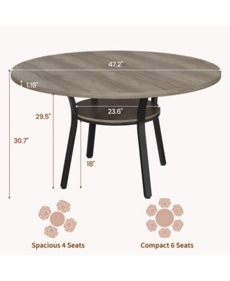 Round Dining Table for 4-6, 47 inch Wood Kitchen Table with Storage Shelf,with Metal Base,No Chairs