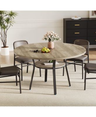 Round Dining Table for 4-6, 47 inch Wood Kitchen Table with Storage Shelf,with Metal Base,No Chairs