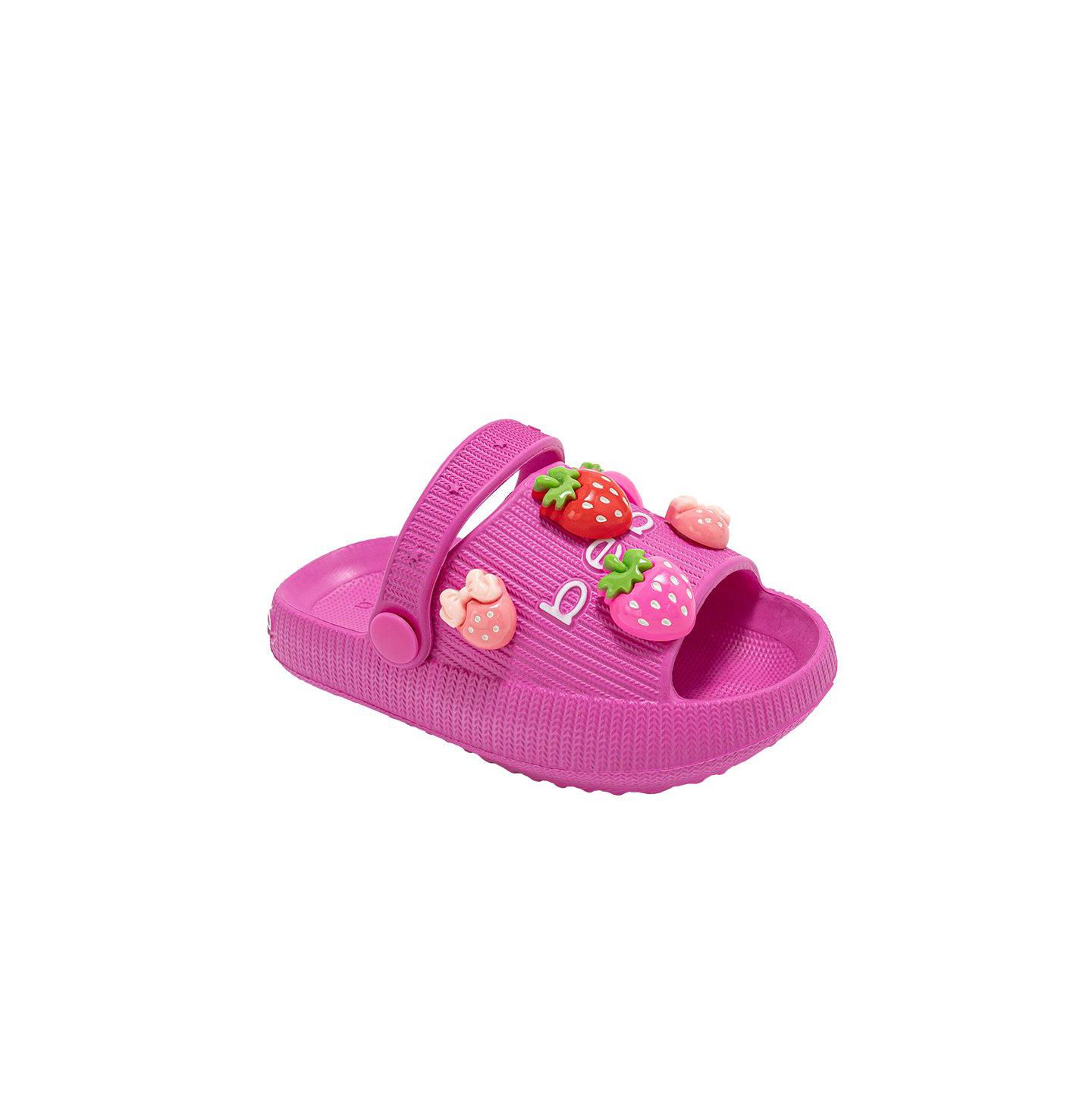 Детские лёгкие шлёпанцы Bebe из EVA на платформе с клубничными подвесками, для девочки, цвет: Фуксия — фото 1