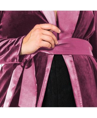 Plus Size Velvet Wrap Satin Belt Long Coat