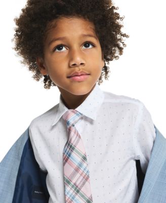 Boys' 2T-7 Sharskin Notch Collar Suit Jacket, Pants, Printed Shirt & Clip-On Necktie, 4-Piece Set