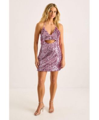 Women's Disc Tassel Halter Mini Dress