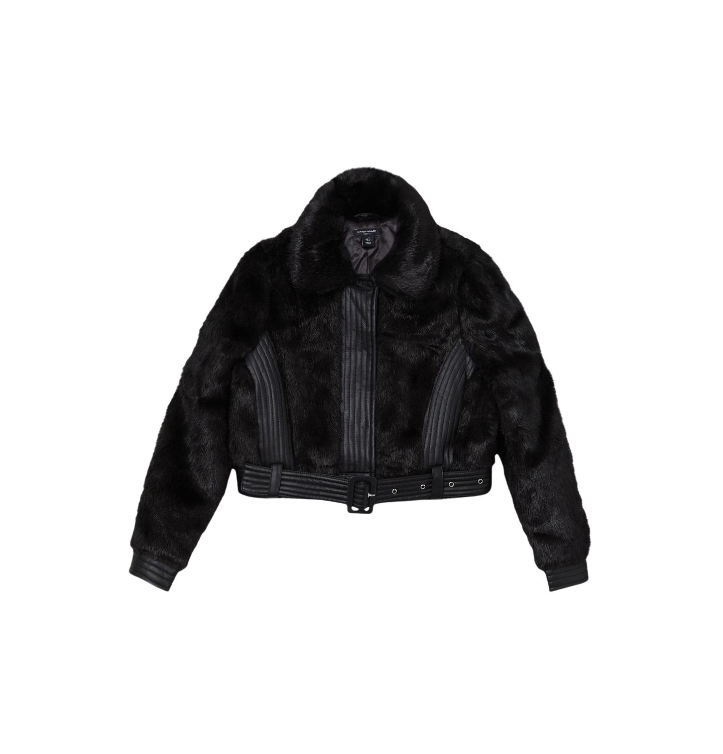 Женская куртка Karen Millen Faux Fur Pu Panel Belted Cropped Jacket, цвет: Чёрный — фото 5