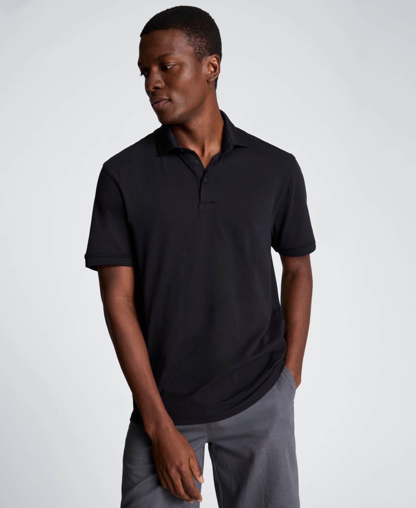 Мужское поло Kenneth Cole Solid Button Placket Polo Shirt, цвет: Чёрный — фото 2