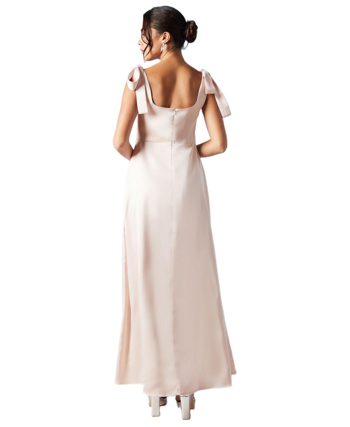 Женское платье Oasis Satin Midi Tie Shoulder Bridesmaid, цвет: Пудровый — фото 3