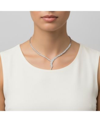 Elegant White Gold Plated CZ Cluster Asymmetrical Necklace