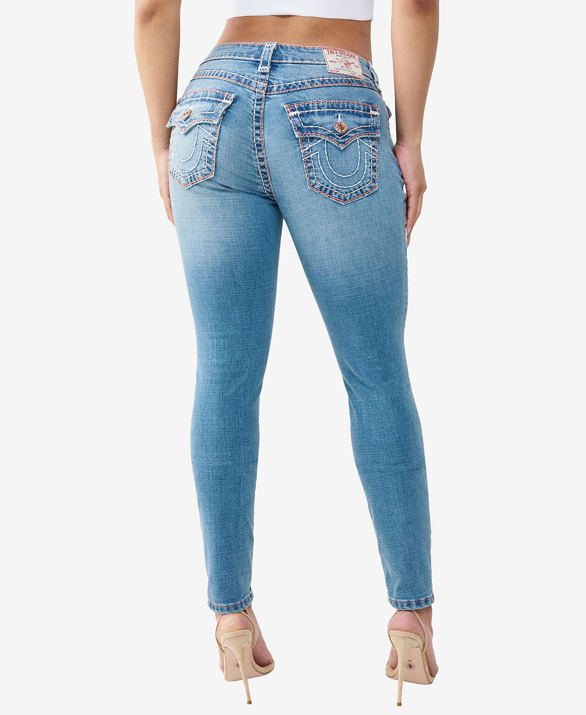 True Religion Women's Jennie Mid-Rise Skinny Super T Flap Jeans view 4 — MAYCSS fashion products