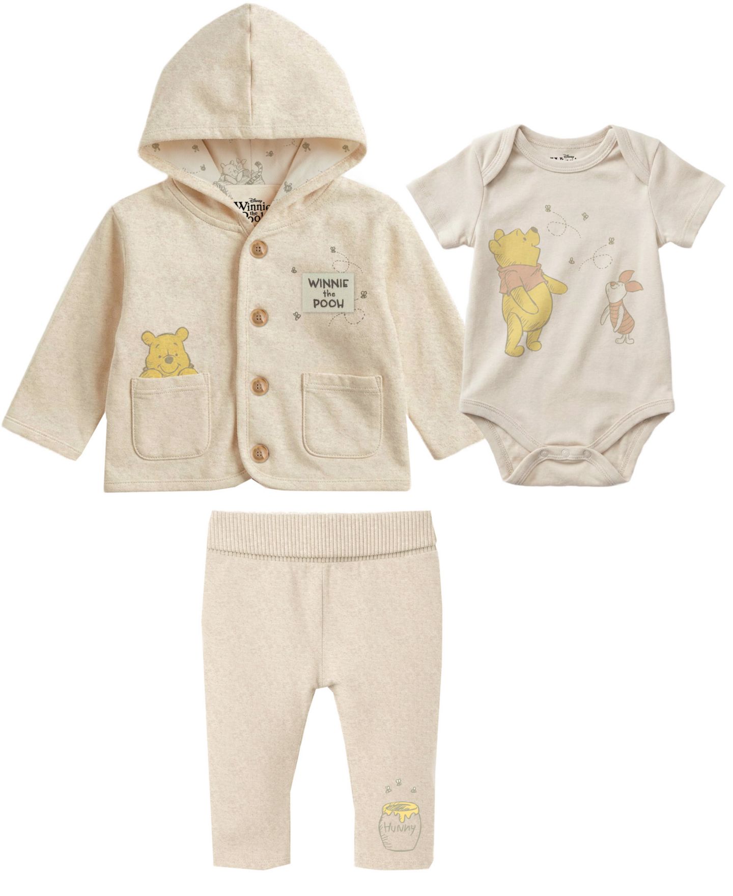 Комплект для мальчика Disney Winnie the Pooh: куртка с капюшоном, боди и брюки, 3 предмета, цвет: Бежевый — фото 2