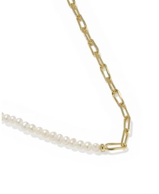 Freshwater Cultured Pearl in 14k Gold Over Brass Markie Half Chain Necklace