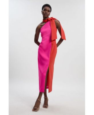 Women's Soft Tailored Bow Tie-Neck Midi Dress