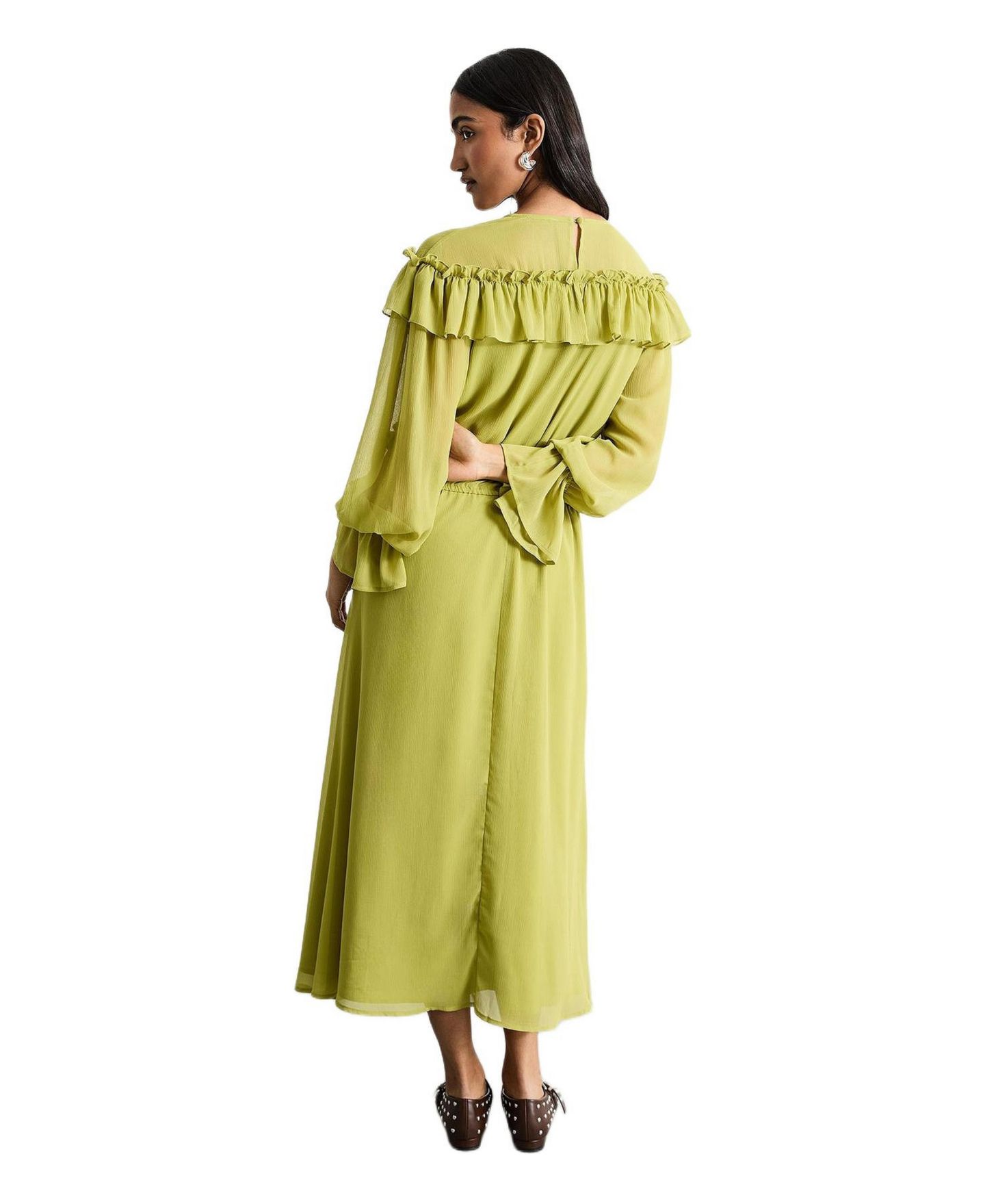 Женское платье Warehouse Ruffle Shoulder Detail Boho Maxi, цвет: Шартрез — фото 3