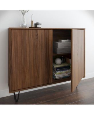 Slim 2-Door Storage Accent Cabinet, Floating And Wall Mount Bar.