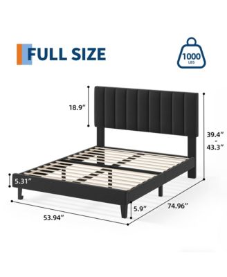 Bed Frame and Velvet Upholstered Headboard with Adjustable Vertical Channel Tufted Headboard