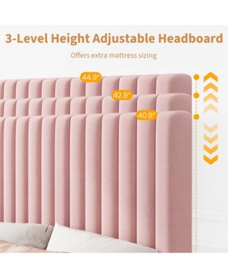 Upholstered Platform Velvet Bed Frame with Headboard,Strong Wooden Slats Support