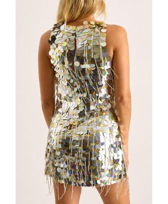 Women's Disc Tassel High Neck Mini Dress