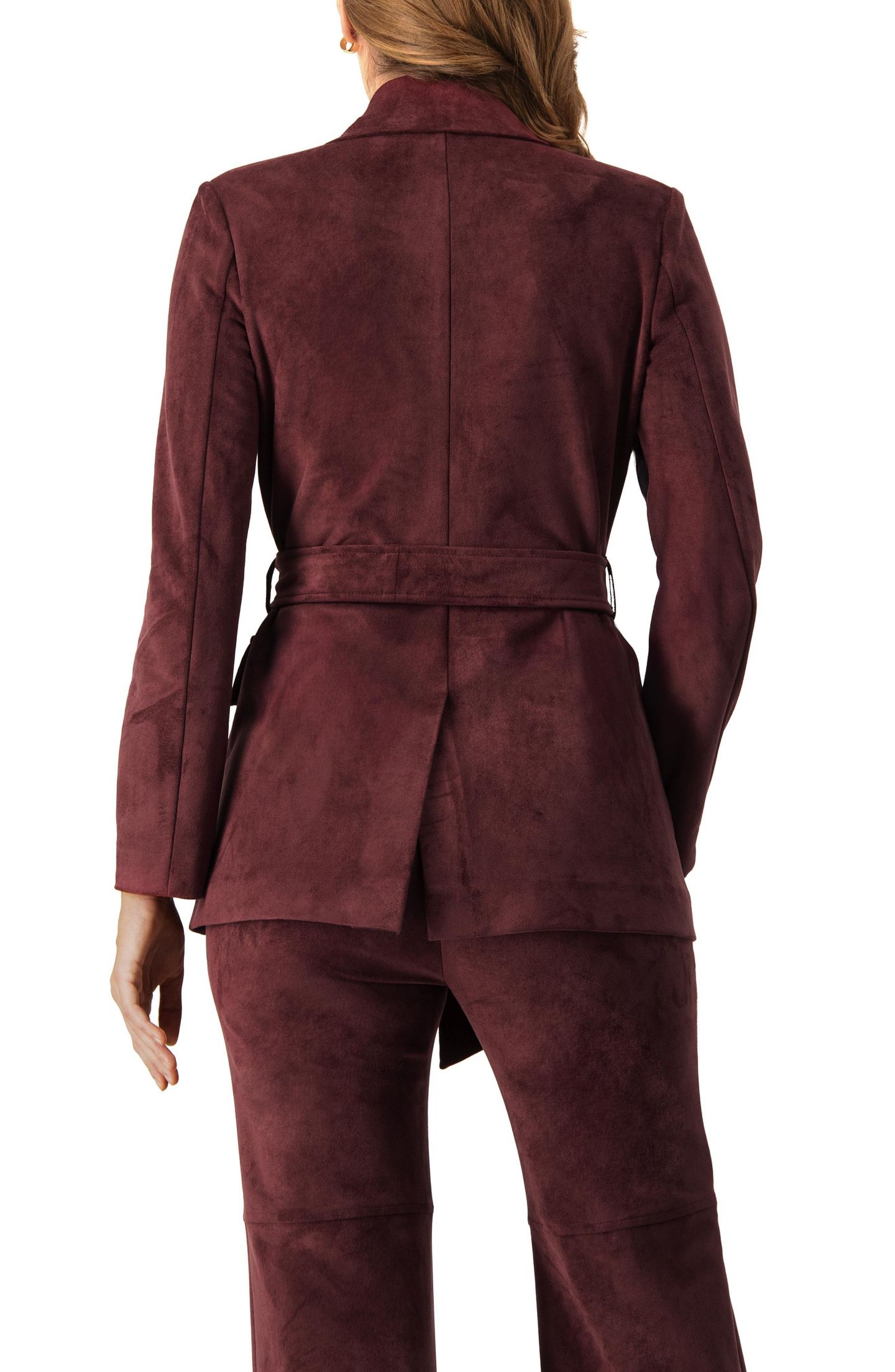 Женский пиджак Ivonne Faux-Suede Blazer with Waist Tie, цвет: Винный — фото 2