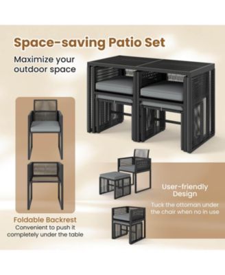 5 PCS PE Wicker Patio Dining Set Outdoor Conversation Set with Cushions