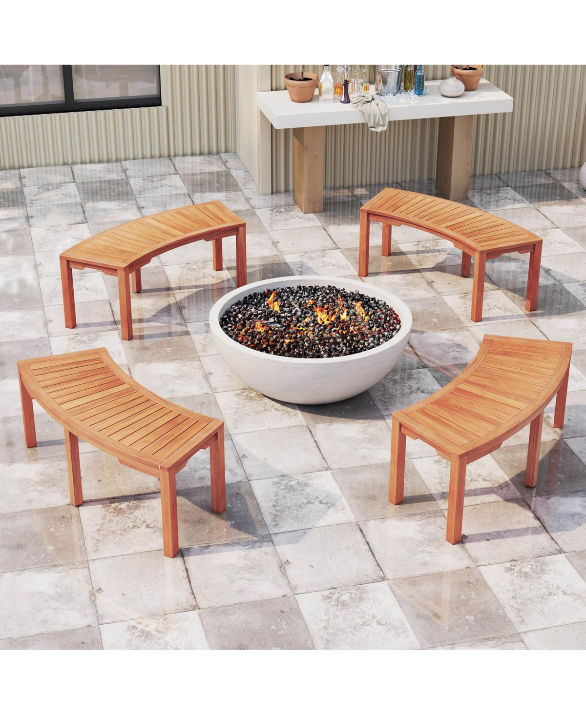 Outdoor Curved Bench with Slatted Seat Wrap Around Tree Bench 2-Person Seating