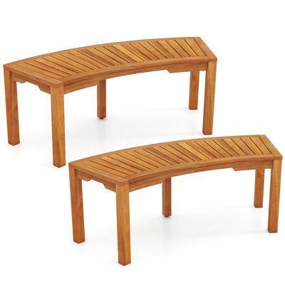 Outdoor Curved Bench with Slatted Seat Wrap Around Tree 2-Person
