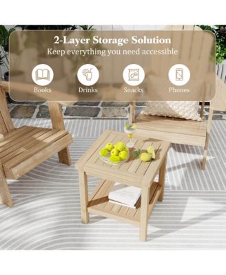 2-Tier Outdoor Side Table, Teak Wood End Table with Storage Shelf