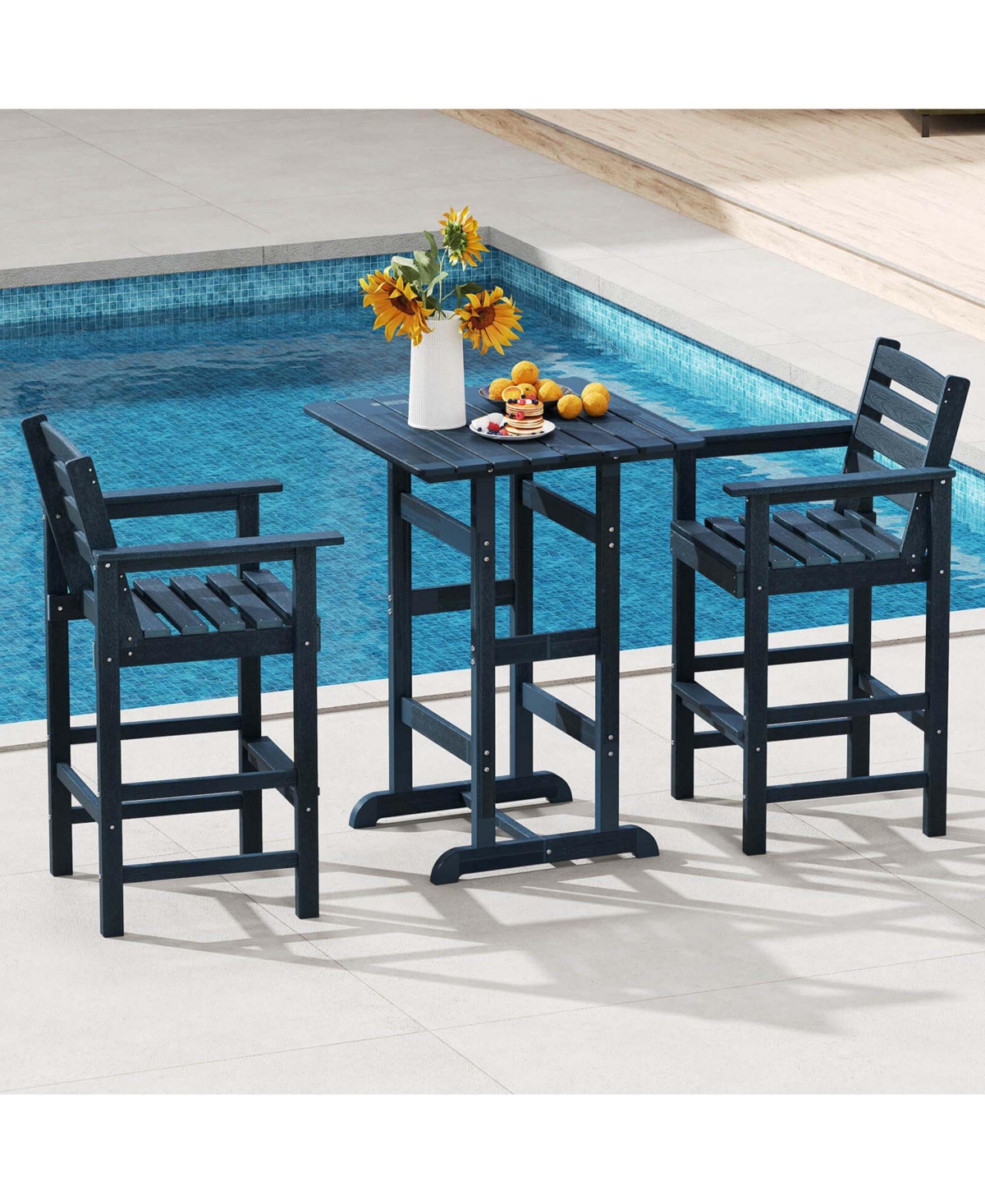 3-Piece Patio Hdpe Bar Set Armchairs with Square High-Top Table
