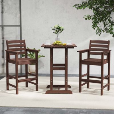 3-Piece Patio HDPE Bar Set Armchairs with Square High-Top Table Footrest and Backrest