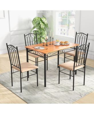 5 PCS Dining Set Wood Metal 30" Table & 4 Chairs Upholstered Kitchen Breakfast Furniture