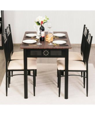 5 Piece Dining Set Wood Metal Table and 4 Chairs Kitchen Breakfast Furniture
