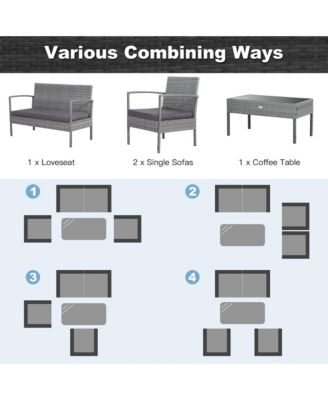 8 PCS Outdoor Rattan Furniture Set Patio Conversation Sofa Set Cushioned Grey