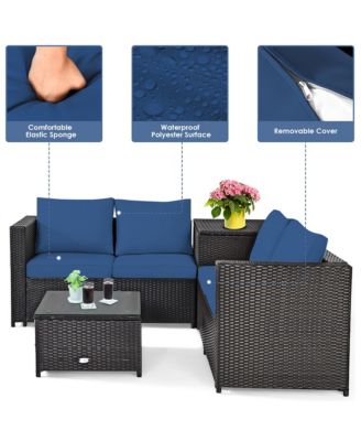 8PCS Outdoor Patio Rattan Furniture Set Cushioned Loveseat Storage Table Navy