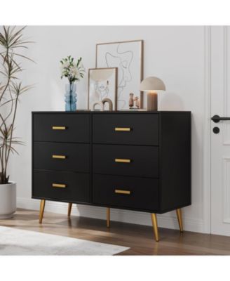 Dresser for Bedroom, Modern Wood Dresser with 6 Wide Drawers, Handles Storage Organizer Unit