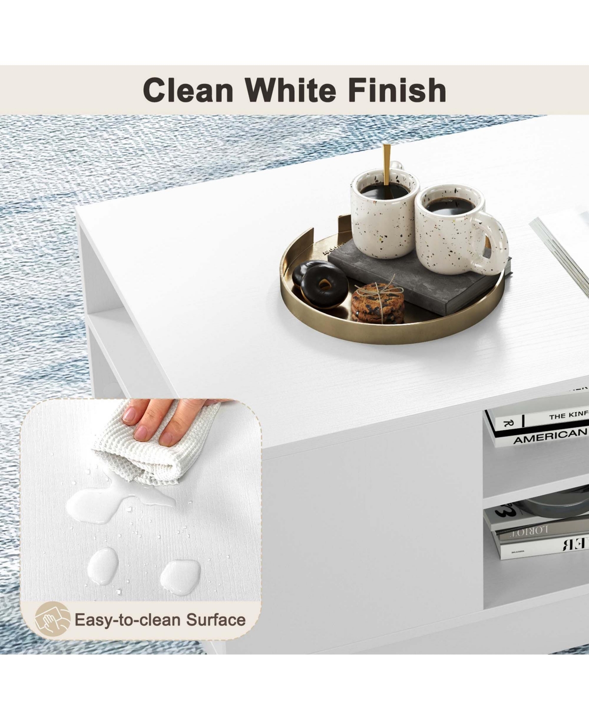 34" Long Rectangle Center Table Coffee Table with 2-Tier Open Storage Shelves