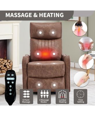 Recliner Chair with Heat Massage Manual Rocker and Swivel in Faux Leather