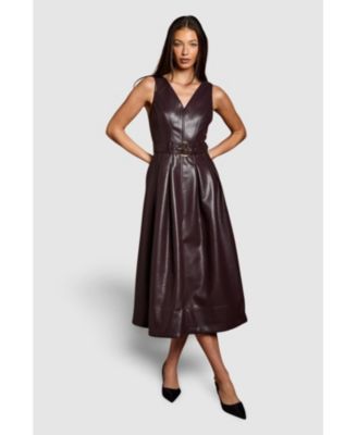 Women's Sleeveless Pu Belted Dress