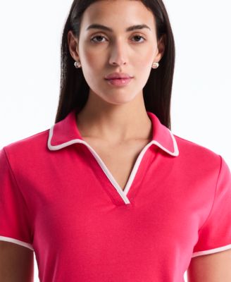 Petite Contrast Trim Johnny Collar Polo Shirt