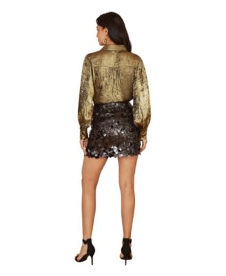 Women's Metallic Relaxed Balloon Sleeve Shirt