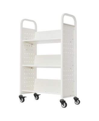 Rolling Library Book Cart - 3-Tier Single Sided L-Shaped Bookshelf with Lockable Wheels Book Truck for Home Office and School