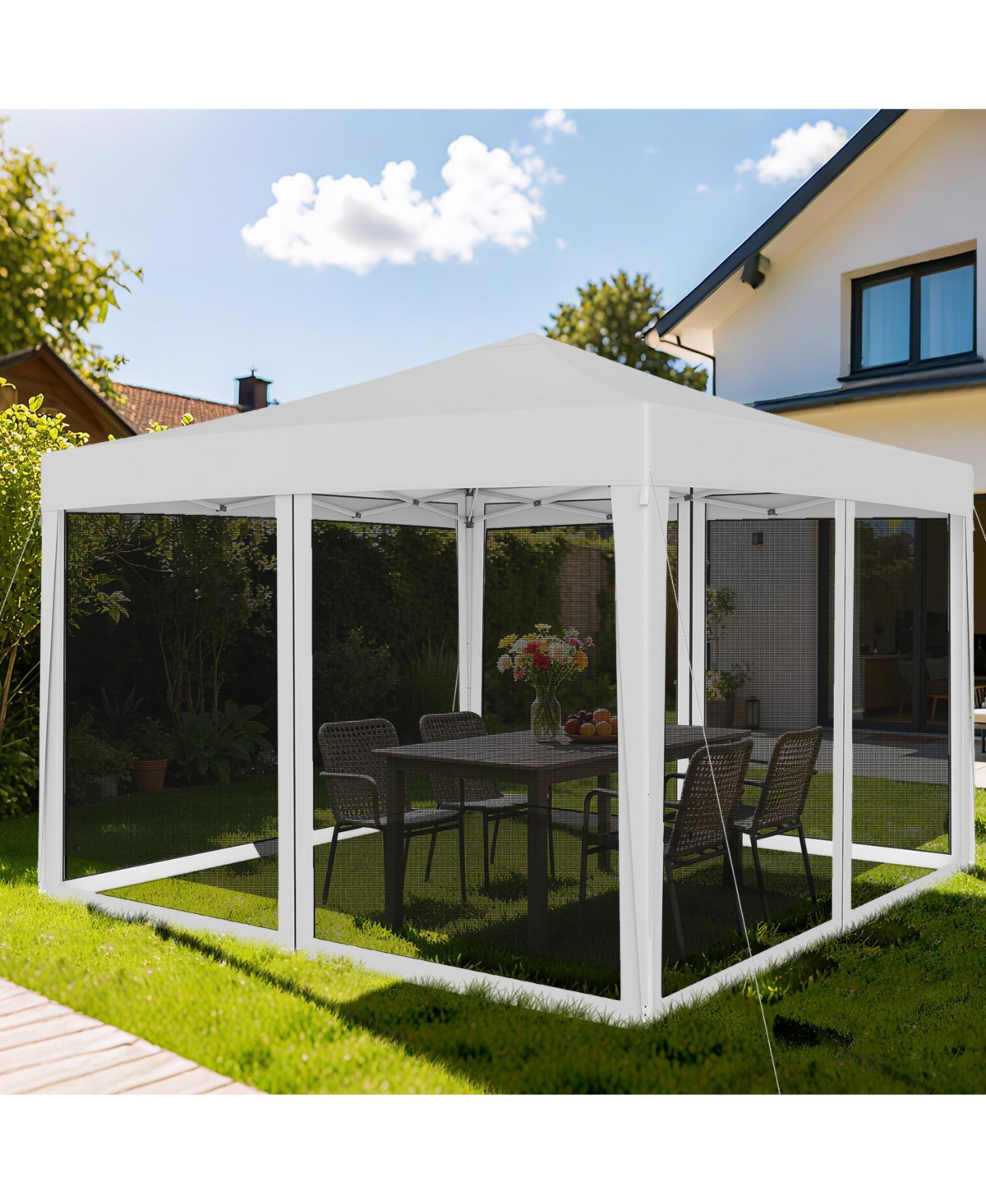 Mecale 10x10 ft Pop-Up Canopy Tent with Mesh Netting, Instant Setup